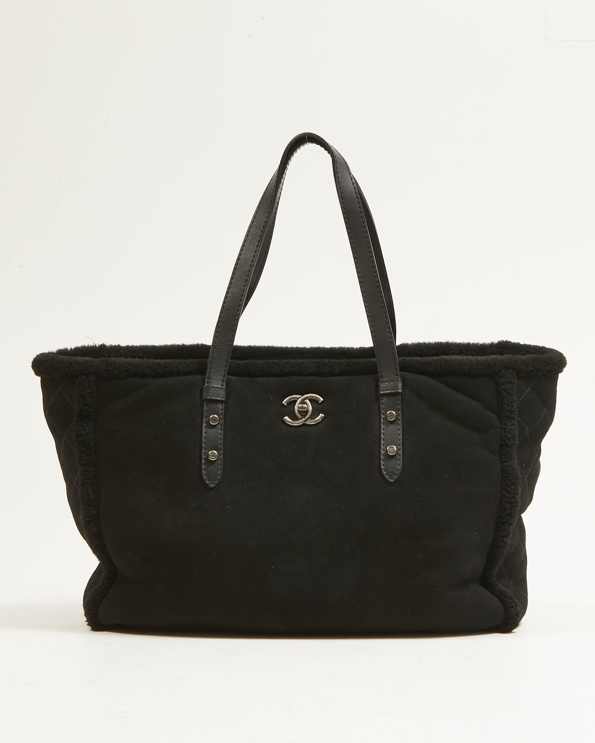 Chanel Black Suede and Shearling Large Tote