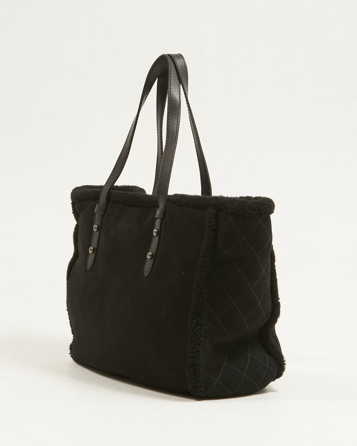 Chanel Black Suede and Shearling Large Tote