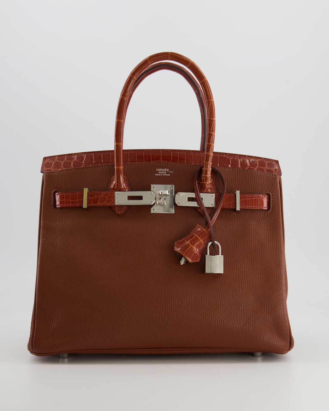 Hermes Birkin 30 Touch Bag in Noisette Chèvre Mysore and Etrusque Crocodile Niloticus Leather with Palladium Hardware