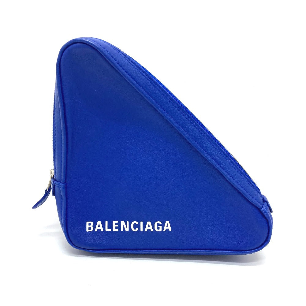 BALENCIAGA Pouch 476976 leather blue Triangle triangle Women