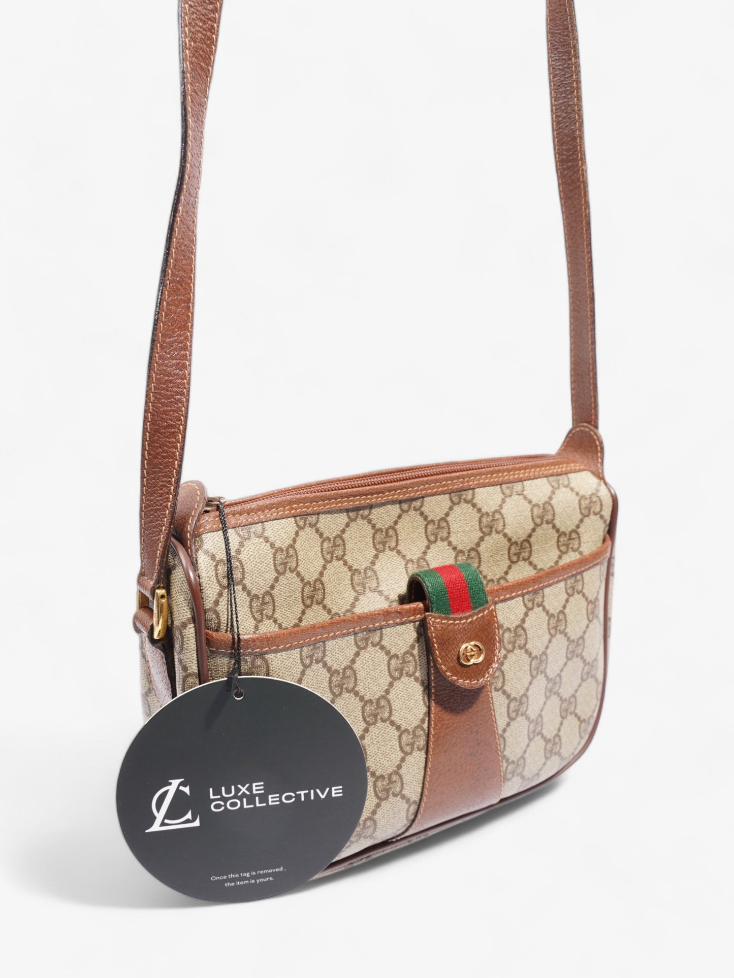 Gucci Old Gucci Sherry Line PVC & leather Shoulder bag Brown 001?58?6177 Supreme Print Coated Canvas