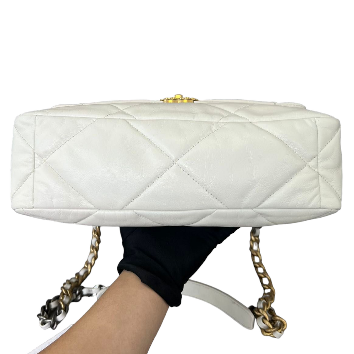 Lambskin Quilted Large Chanel 19 Flap White MHW