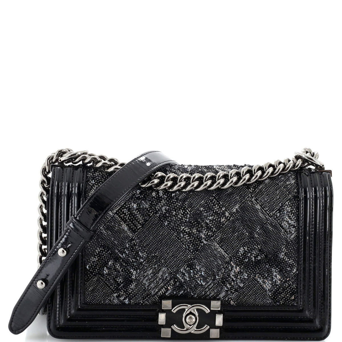 Chanel Boy Flap Bag Sequin With Patent