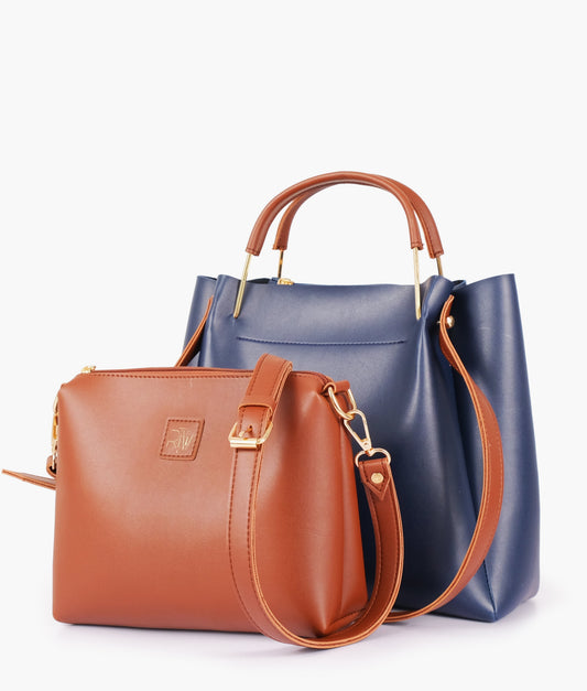 Blue metal handle Tote Bags