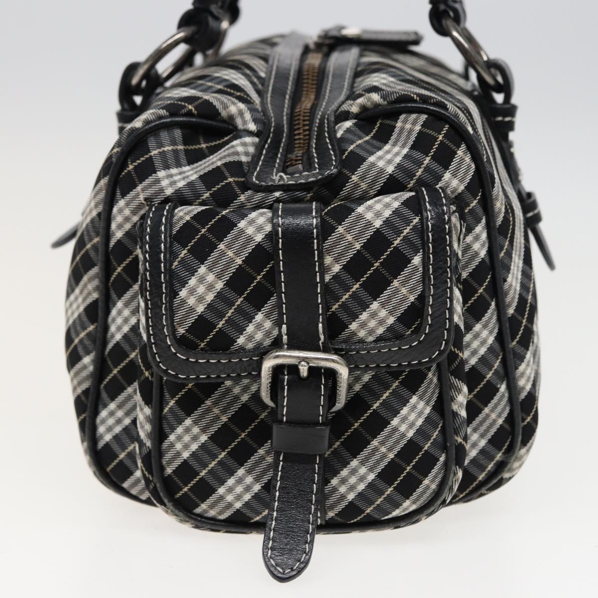 Burberry Nova Check Blue Label Hand Bag Nylon Black Auth bs15725