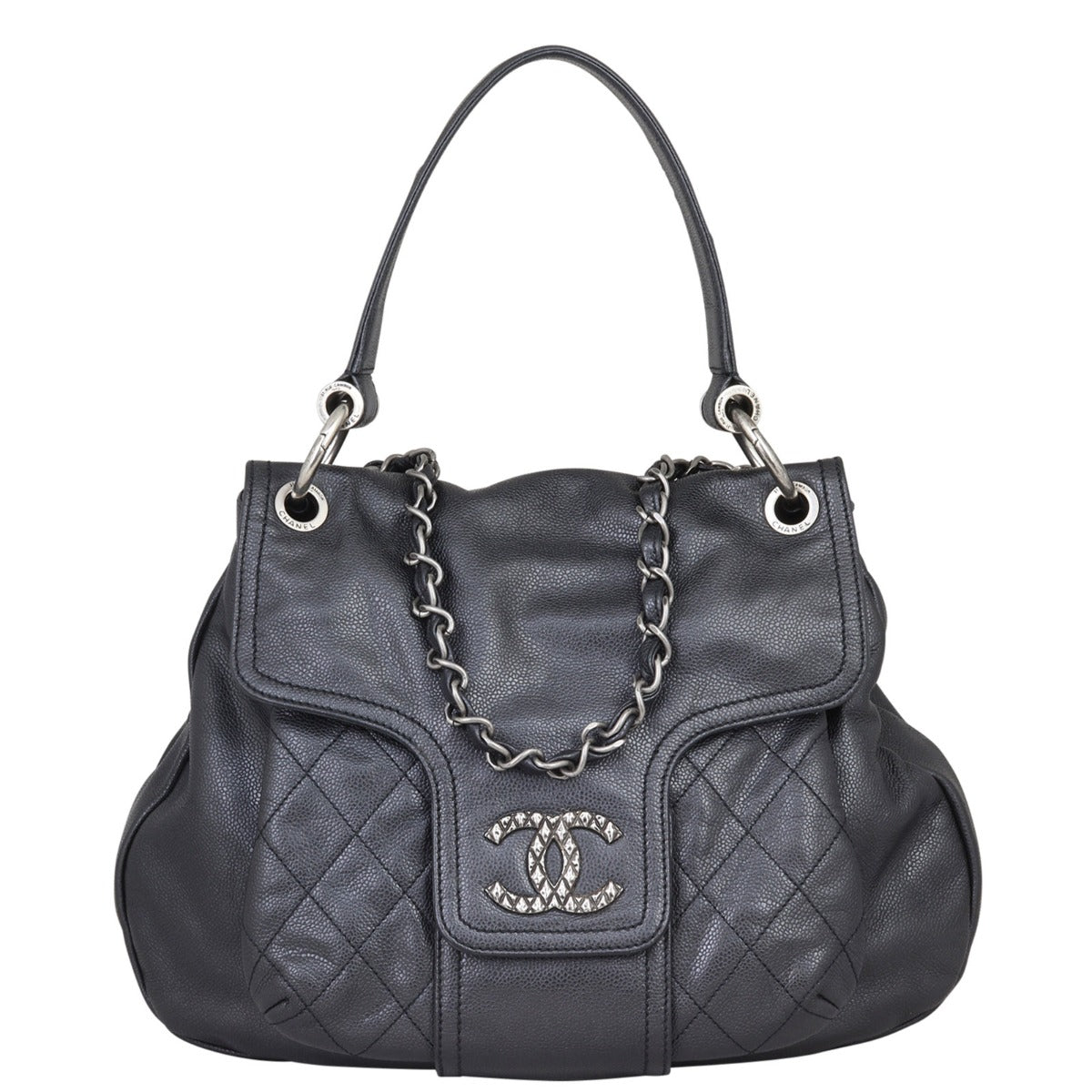 Chanel Glazed Caviar Flap Hobo Bag