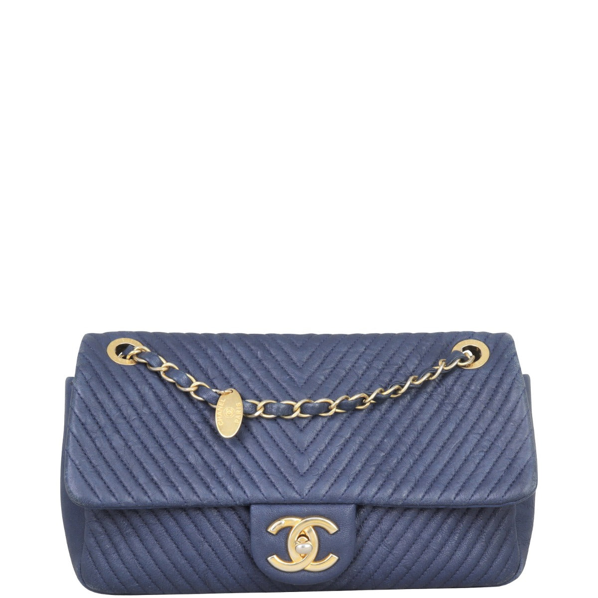 Chanel Surpique Chevron Single Flap Bag | Gold Hardware