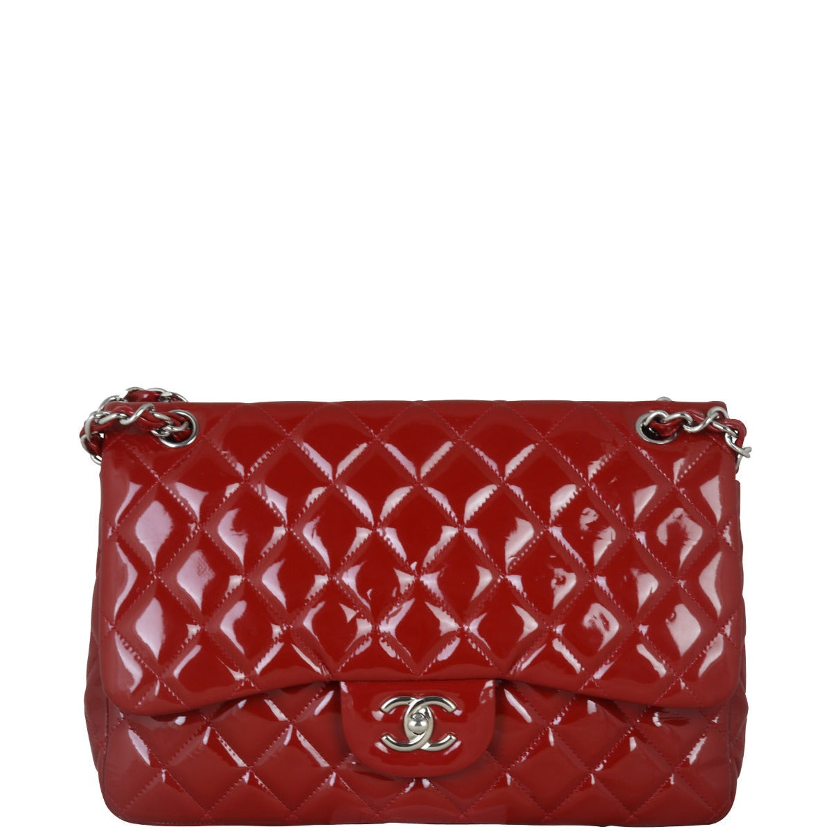 Chanel Classic Double Flap Jumbo Patent | Red Silver Hardware
