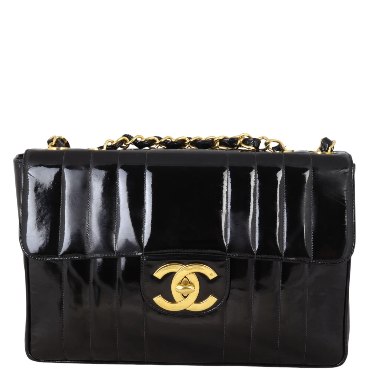 Chanel Vertical Quilt Single Flap Jumbo Patent