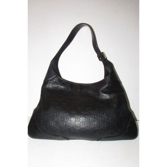 Gucci New Jackie Guccissima Print Shoulder Purse Black Gg Leather Hobo Bag