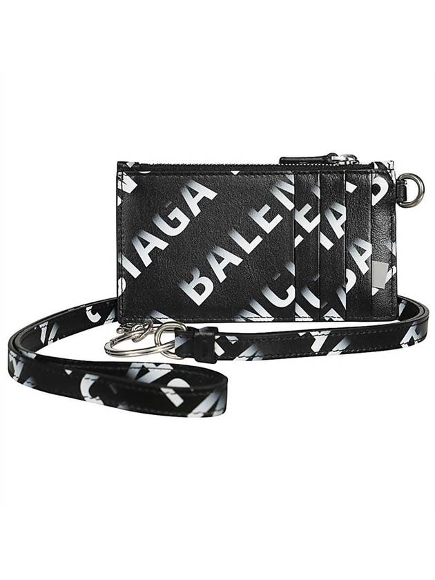 Luxury Balenciaga Trending 2025 Logo All Over Print Cash Keyring Card Case Black