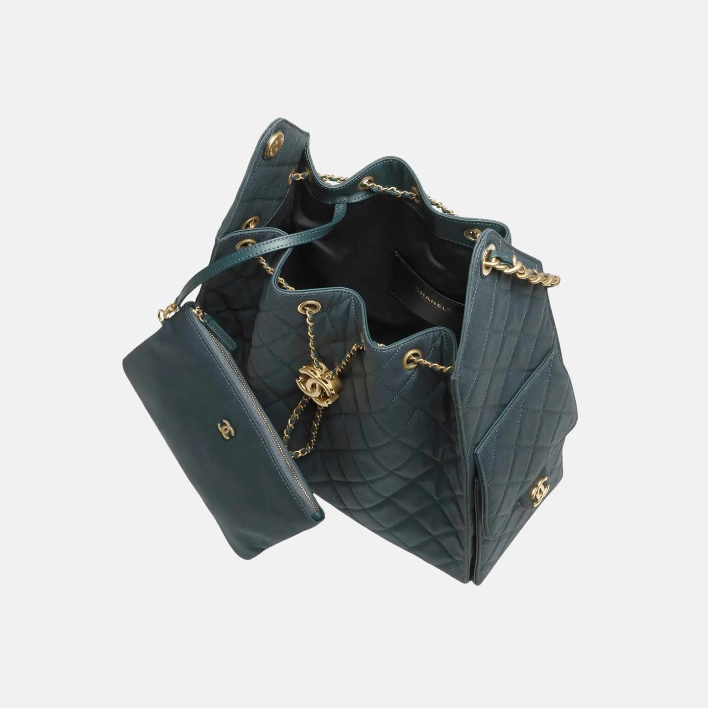 Medium Chanel 25 Bag in Dark Blue Canvas and Gold Metal