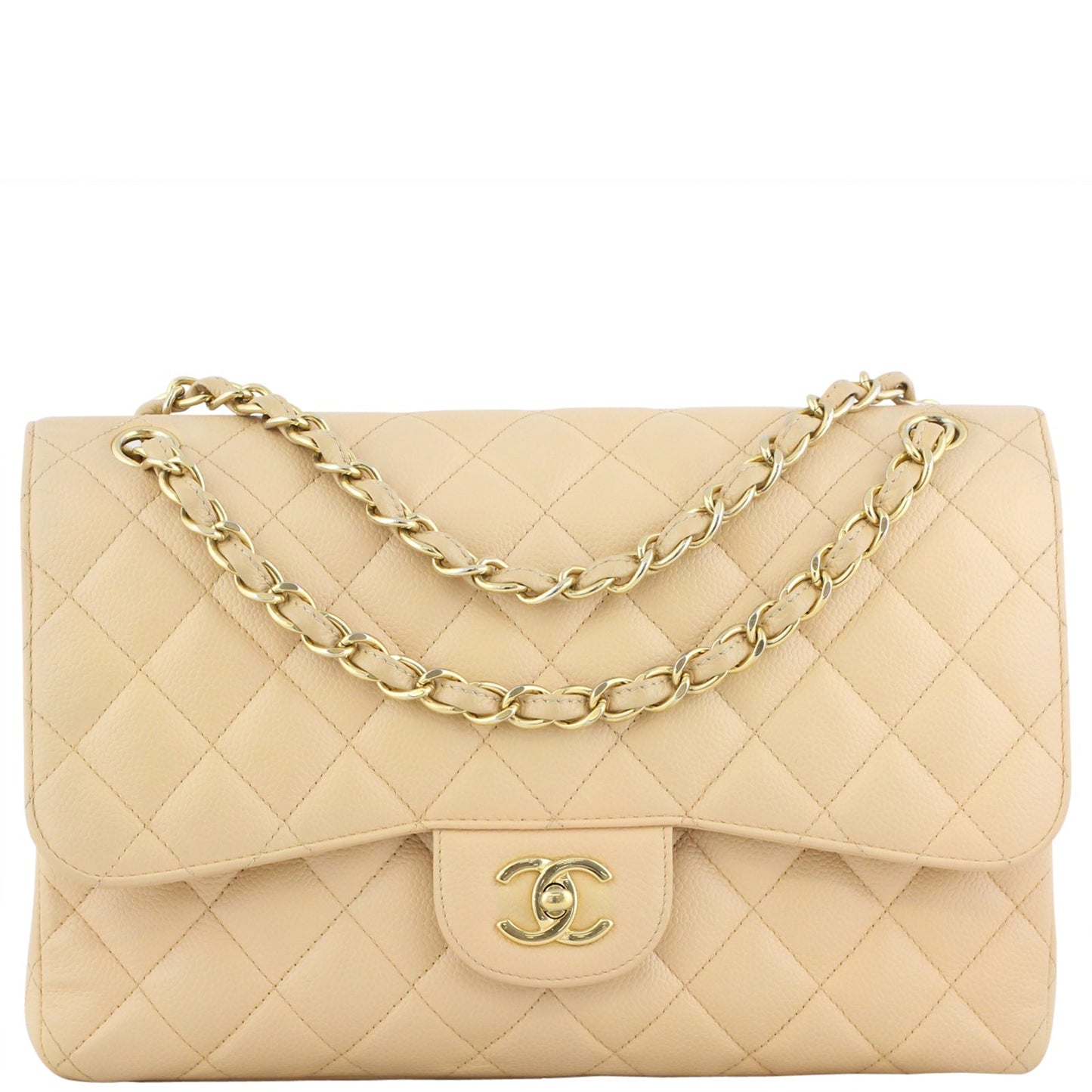 Chanel Classic Double Flap Jumbo |  Beige Gold Hardware