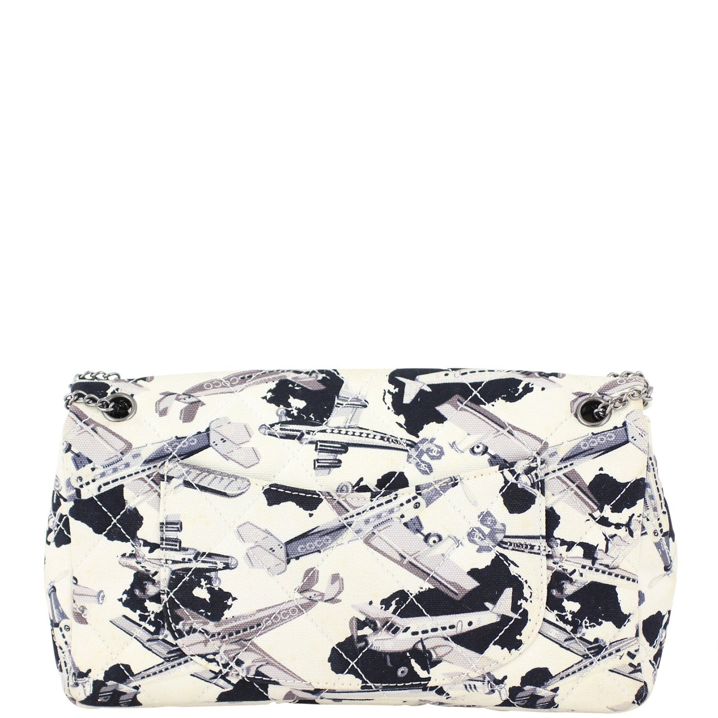 Chanel Printed Airplane Canvas Single Flap Medium