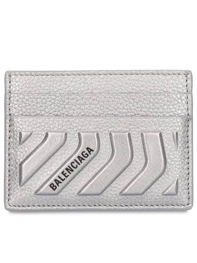 Luxury Balenciaga Trending 2025 Logo Grain Card Wallet Silver