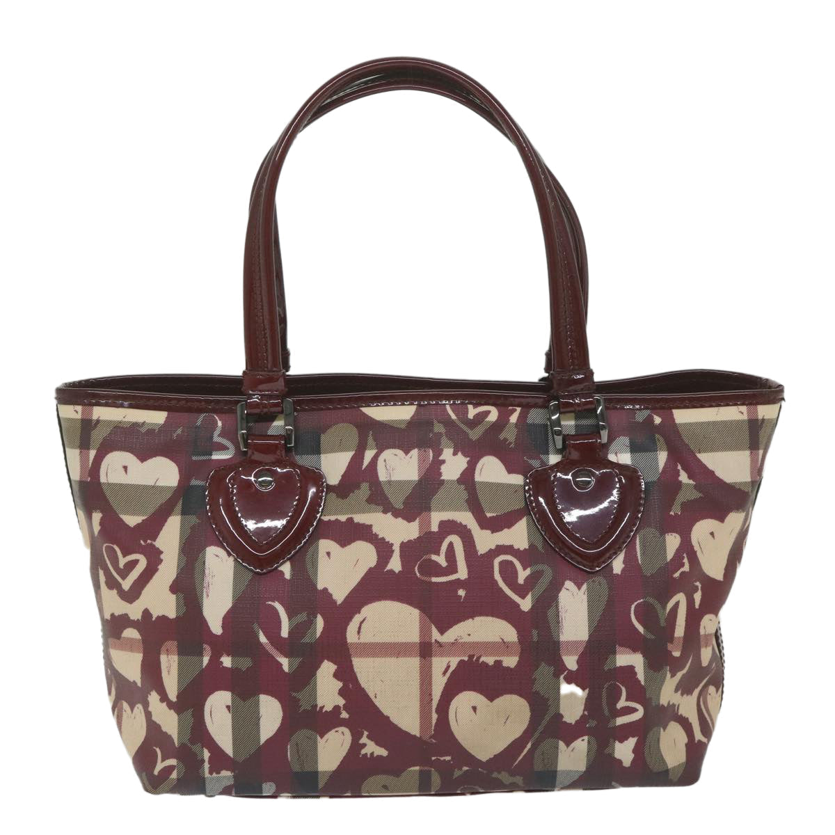 BURBERRY Nova Check Tote Bag PVC Leather Red Auth hk959