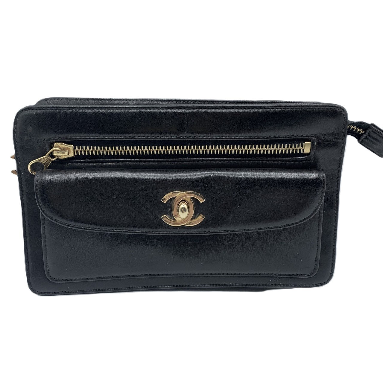 Chanel Leather Clutch Bag Black Classic Flap