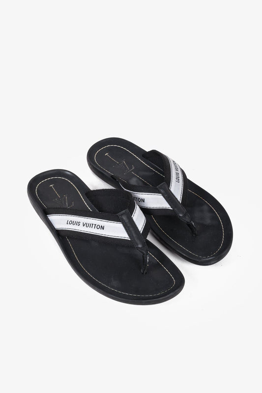 Louis Vuitton Black and White Canvas Flip Flops
