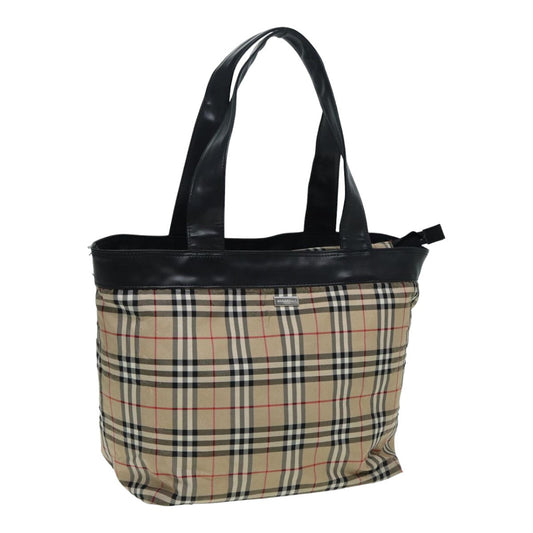 Burberry Nova Check Tote Bag Nylon Beige Black Auth ti1868