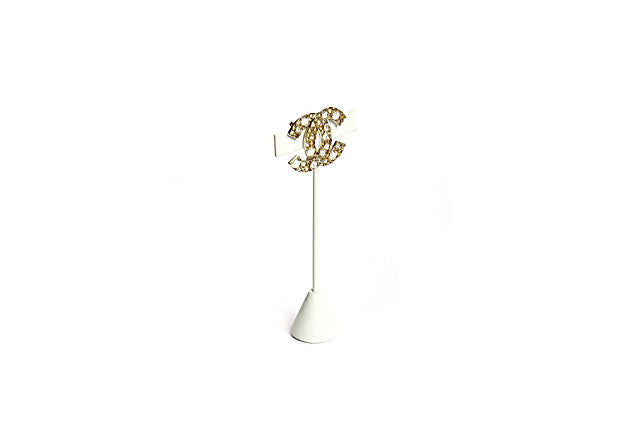 Chanel Silver & Rhinestone Logo Pin
