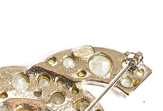 Chanel Silver & Rhinestone Logo Pin
