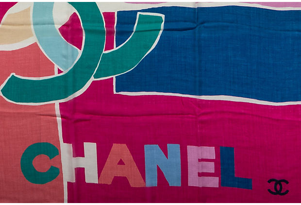 Chanel BN Cashmere Multicolor Logo Shawl